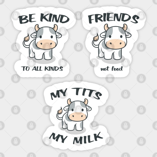 Cute Cows Sticker Pack - Set of 3 Sticker Set for Animal Rights and Liberation Sticker by EddieBalevo